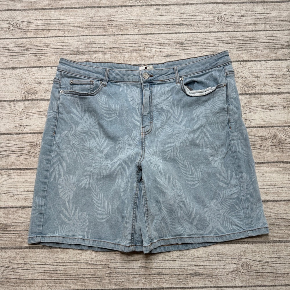 Pennington D/C Shorts Womens 20 Blue Light Wash Denim Tropical Leaf Print Summer